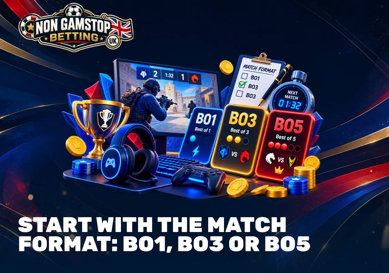 Esports match formats BO1, BO3 and BO5 with competitive gaming, match betting and series information.