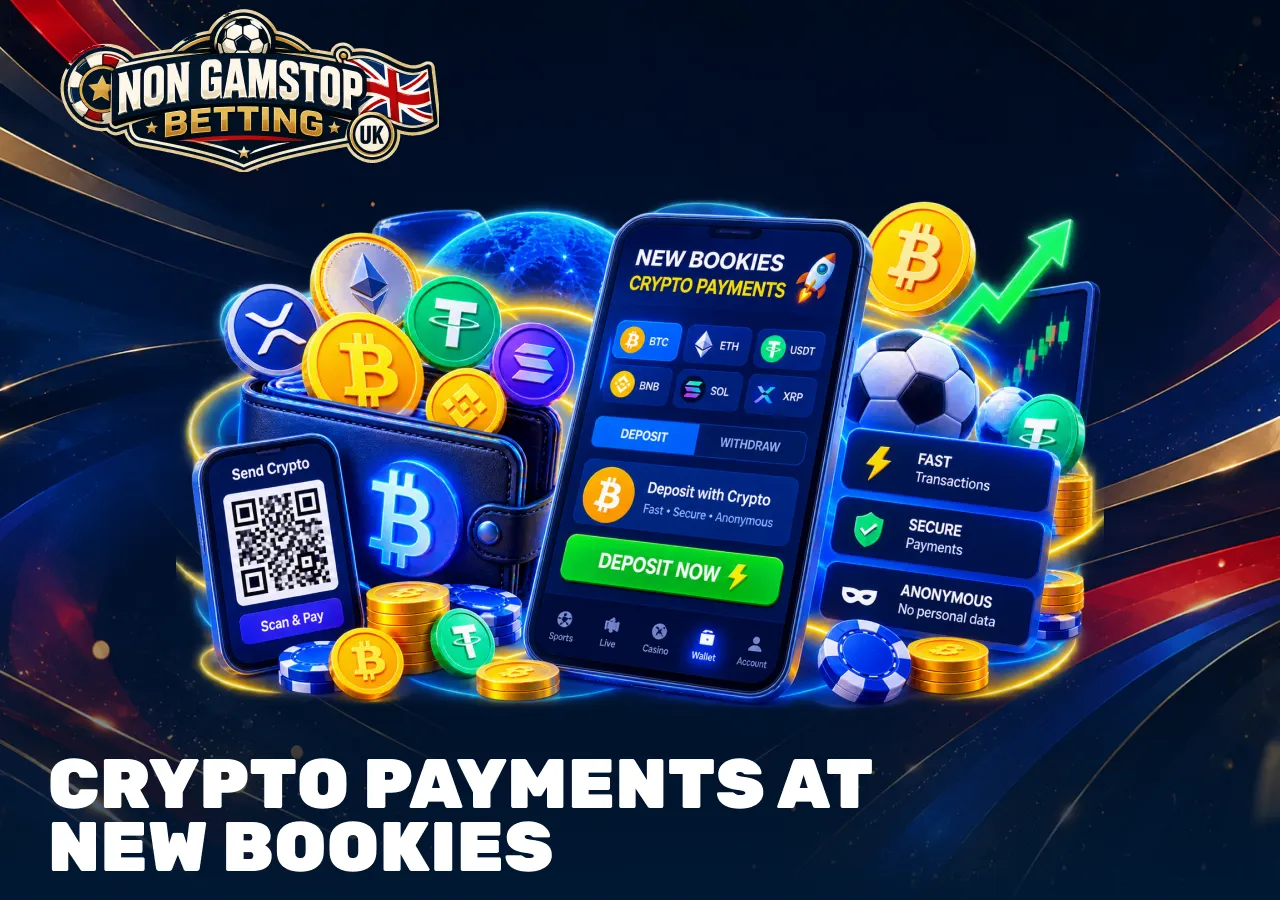 Crypto payments at new bookies with Bitcoin, Ethereum, USDT and other cryptocurrencies for deposits and withdrawals.